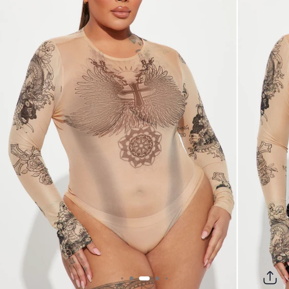 Like A Tattoo Mesh Bodysuit - Nude/combo